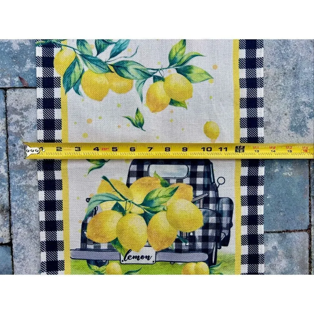 Meyer Lemons Gingham Black & White Border, Cottagecore Table Runner 65x13 in.